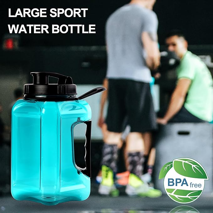 Half Gallon Water Bottle Large Sports Water Bottle Jug With Times to Drink Marker BPA Free Reusable for Fitness Gym Outdoor 64oz Green