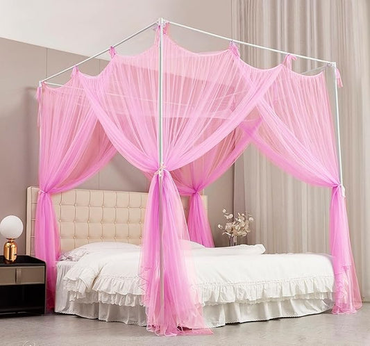 Mengersi Bed Canopy Mosquito Net for Bed,Canopy Bed Curtains Elegant Bed Drapes Screen Netting Canopy Curtains Bedroom Decor (Pink, Full/Queen)