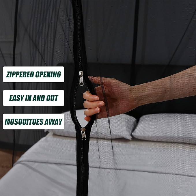Mengersi Mosquito Net for Bed Canopy with Zipper,Canopy Bed Curtains Twin Full,Queen King Size Bed,Mosquito Netting for Patio,Camping,Bug Net for Camping,Black