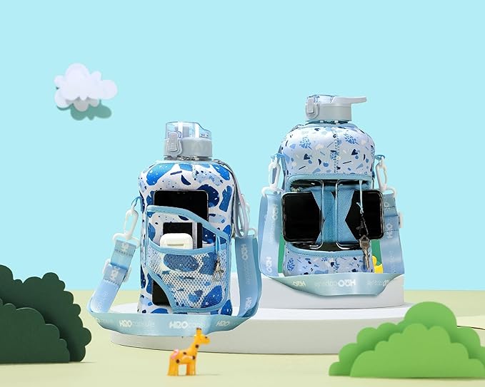 H2O Capsule 2.2L Half Gallon Water Bottle with Storage Sleeve and Covered Straw Lid – BPA Free Large Reusable Drink Container with Handle - Big Sports Jug, 2.2 Liter (74 Ounce)