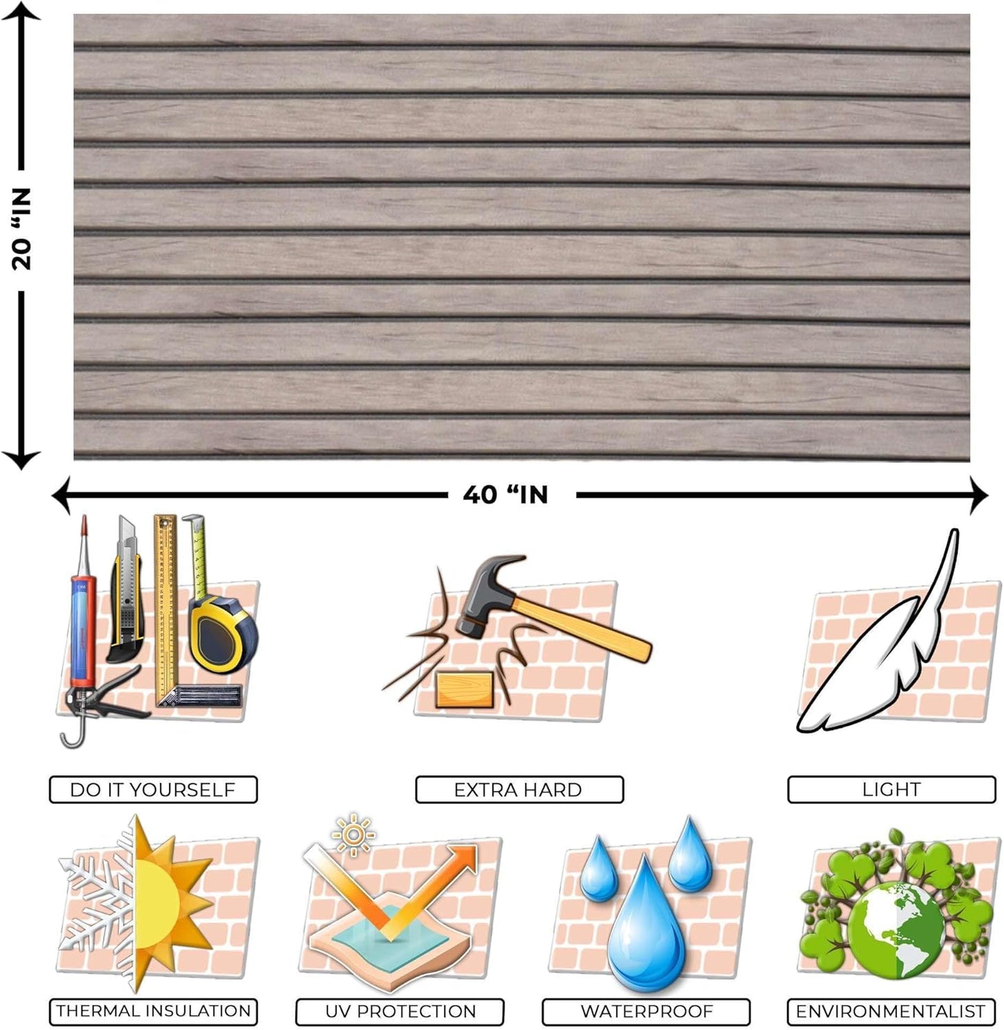 IZODEKOR 3D Wood Effect Styrofoam Wall Panels - Faux Wood Look Wall Panels for Living Room - Fake Acoustic Wood Slat Wall Panels - Pack of 10, Covers 50 sq ft.