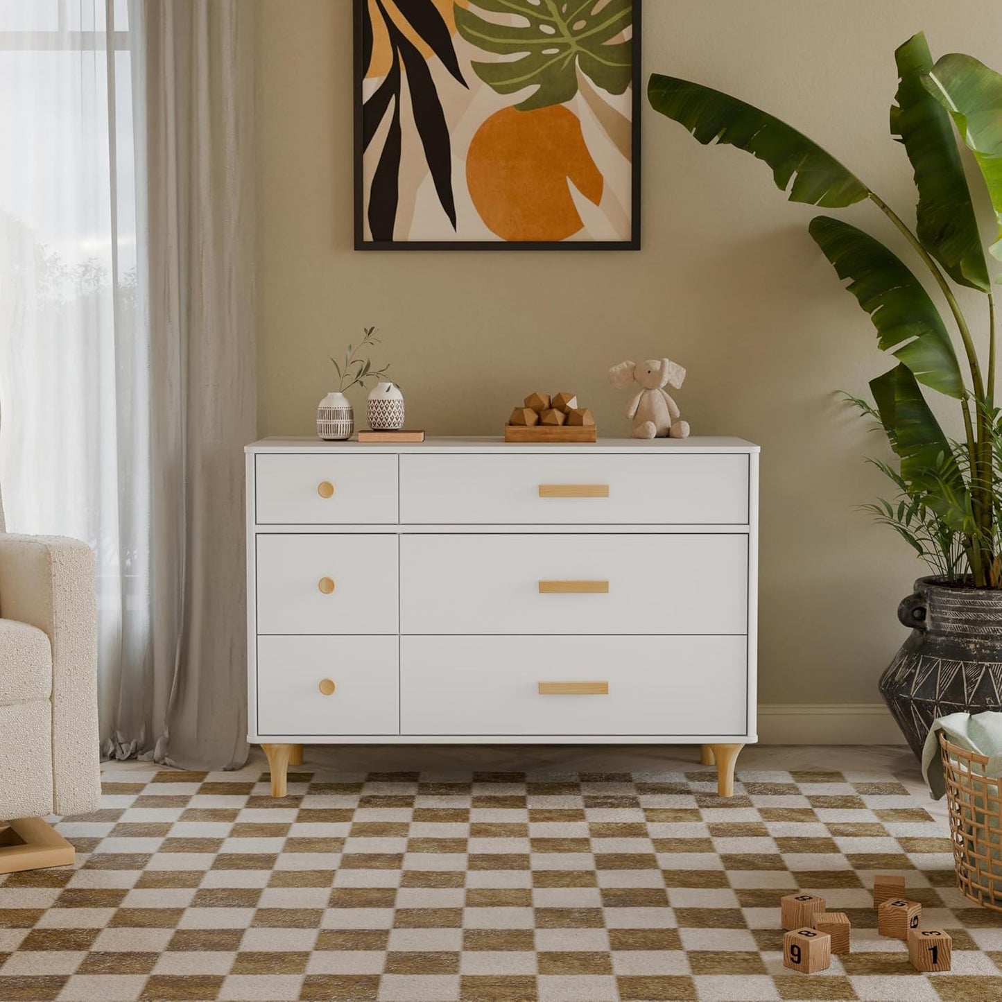 Babyletto Lolly 6-Drawer Assembled Double Dresser in White and Natural, Greenguard Gold Certified