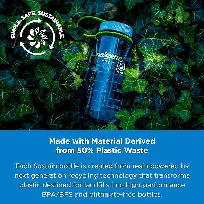 Nalgene Sustain Tritan BPA-Free Water Bottle Made with Material Derived from 50% Plastic Waste, 32 OZ, Wide Mouth, Trout Green