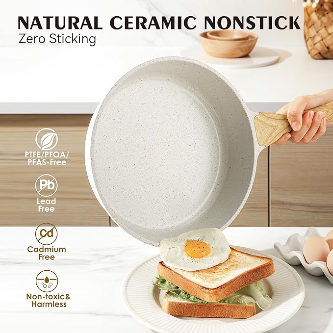 SENSARTE Nonstick Ceramic Cookware Set 16-Piece, Healthy Pots and Pans Set, Non-toxic Kitchen Cooking Set with Stay-Cool Handles, Silicone Utensils and Pot Protectors, PFAS and PFOA Free