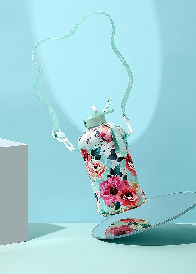 H2O Capsule 2.2L Half Gallon Water Bottle with Storage Sleeve and Covered Straw Lid – BPA Free Large Reusable Drink Container with Handle - Big Sports Jug, 2.2 Liter (74 Ounce)