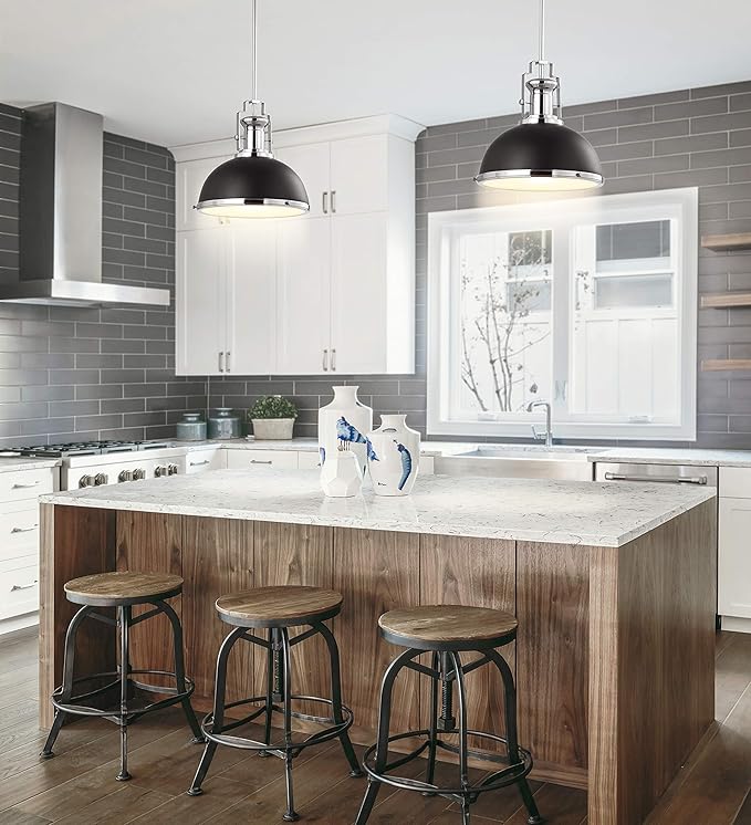 JONATHAN Y JYL9536B Homer 13" Adjustable Iron/Glass Vintage LED Kitchen Pendant for Living Room Bedroom, Classic Cottage, Black/Chrome