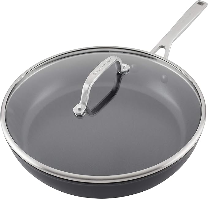 KitchenAid Hard Anodized Induction Nonstick Fry Pan/Skillet with Lid, 12.25 Inch, Matte Black