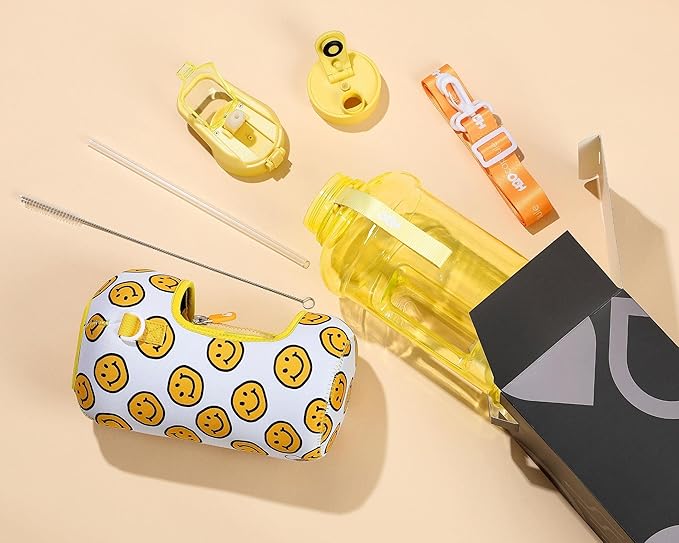 H2O Capsule 2.2L Half Gallon Water Bottle with Storage Sleeve and Covered Straw Lid – BPA Free Large Reusable Drink Container with Handle - Big Sports Jug, 2.2 Liter (74 Ounce)