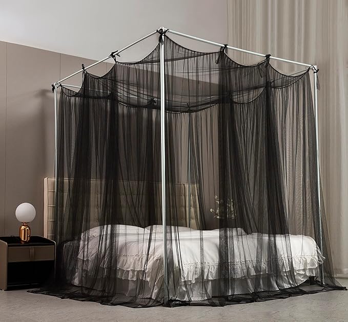 Mengersi Bed Canopy Mosquito Net for Bed,Canopy Bed Curtains Elegant Bed Drapes Screen Netting Canopy Curtains Bedroom Decor (Black, King)