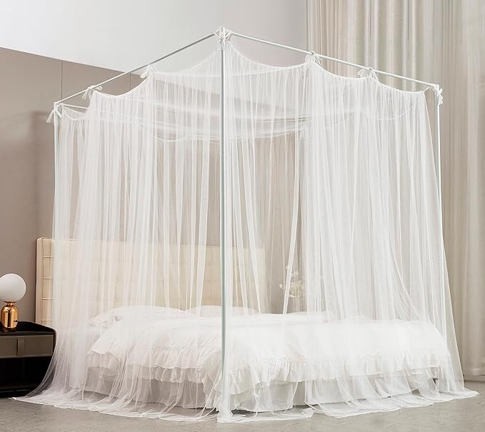 Mengersi Bed Canopy Mosquito Net for Bed,Canopy Bed Curtains Elegant Bed Drapes Screen Netting Canopy Curtains Bedroom Decor (White, King)
