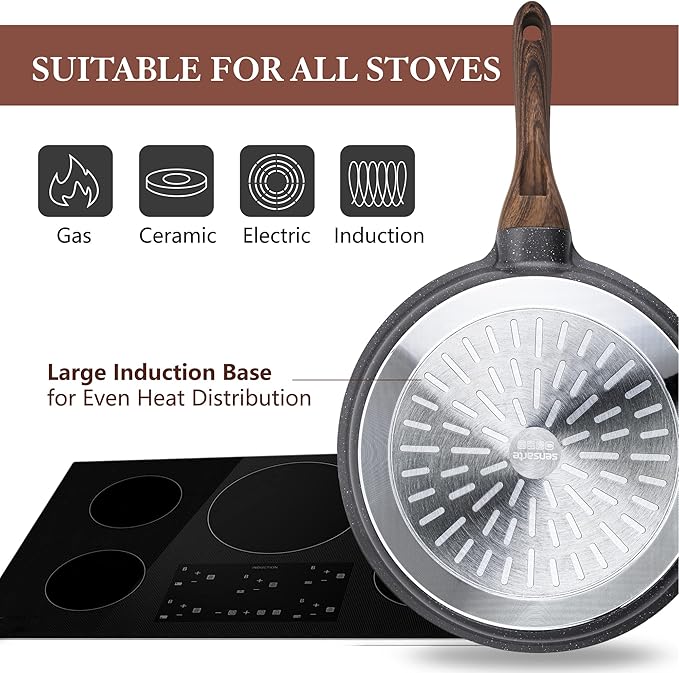 SENSARTE Nonstick Cookware Set 8-Piece, Healthy Pots and Pans Non-toxic Kitchen Cooking Set with Swiss Granite Coating, Stay-Cool Handles, Induction Compatible, PFOA free