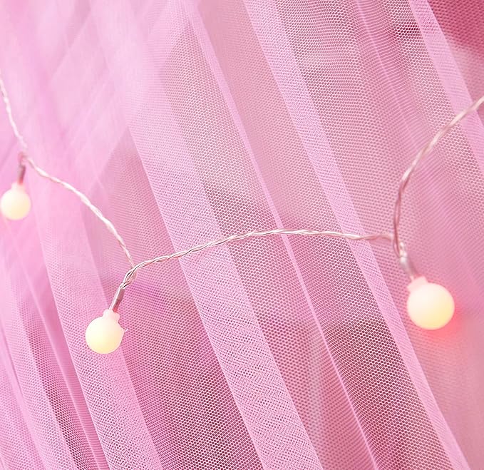 Mengersi Canopy Bed Curtains Bed Canopy with Lights for Girls, Bed Netting Unique Style 4 Door Mosquito Net for Adults Women Bedroom Decor (Pink+Lights, King)