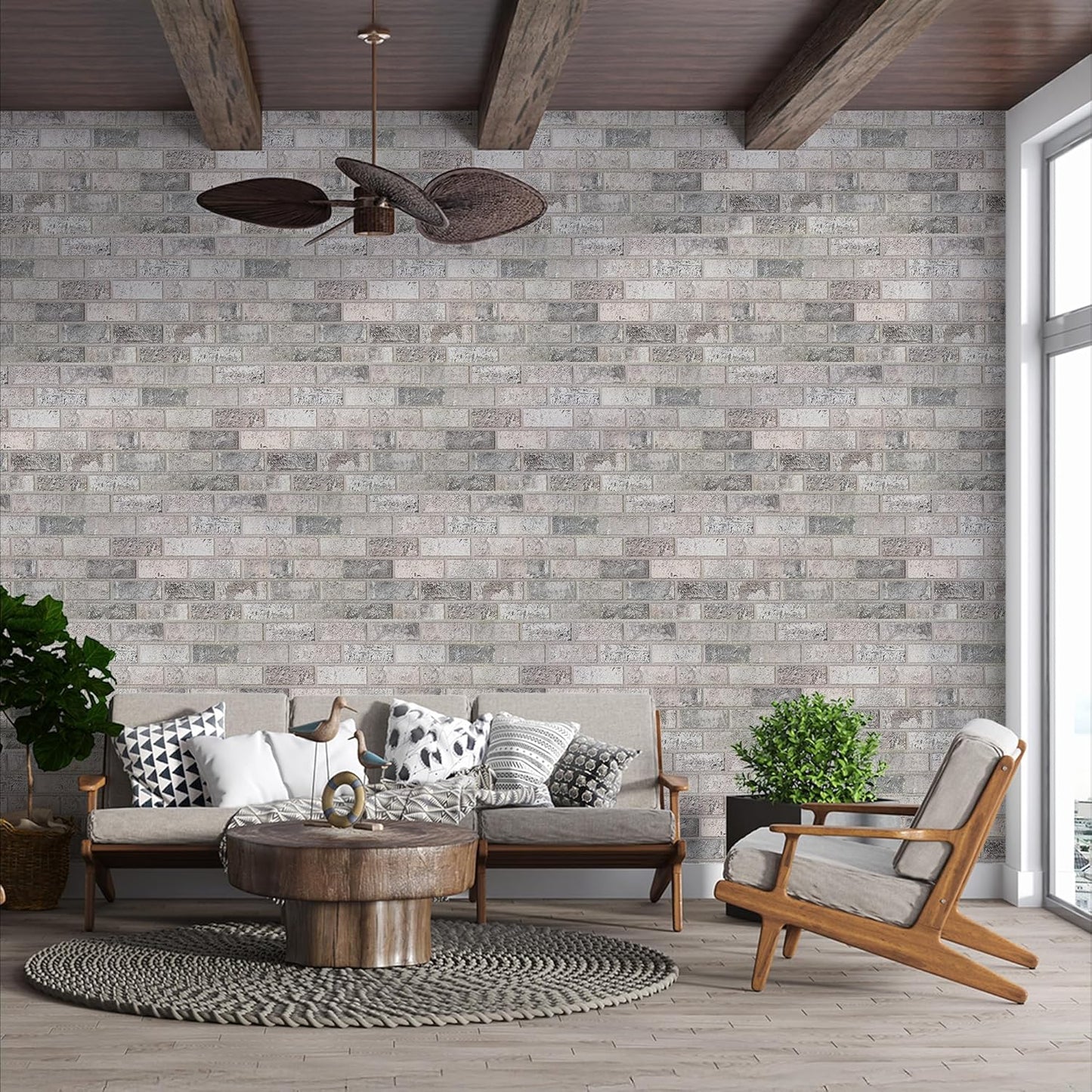 IZODEKOR 3D Brick Effect Wall Panels - Faux Brick Paneling for Living Room, Kitchen, Bathroom and More | Beige Dream - Pack of 3 Covers 16 sq ft