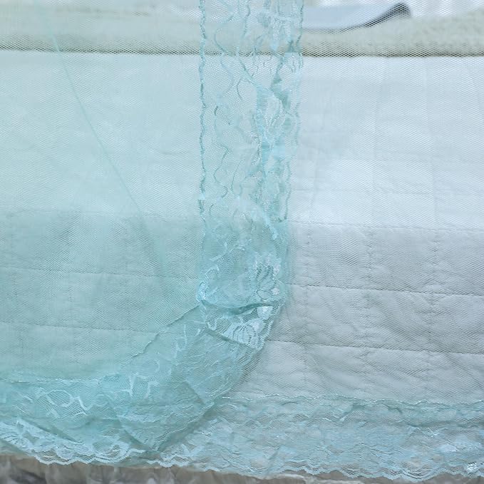 Bed Canopy, Princess Bed Curtain Net for Girls & Adults，Three-Doors Rectangle Lace Dome Netting (Green, Queen)