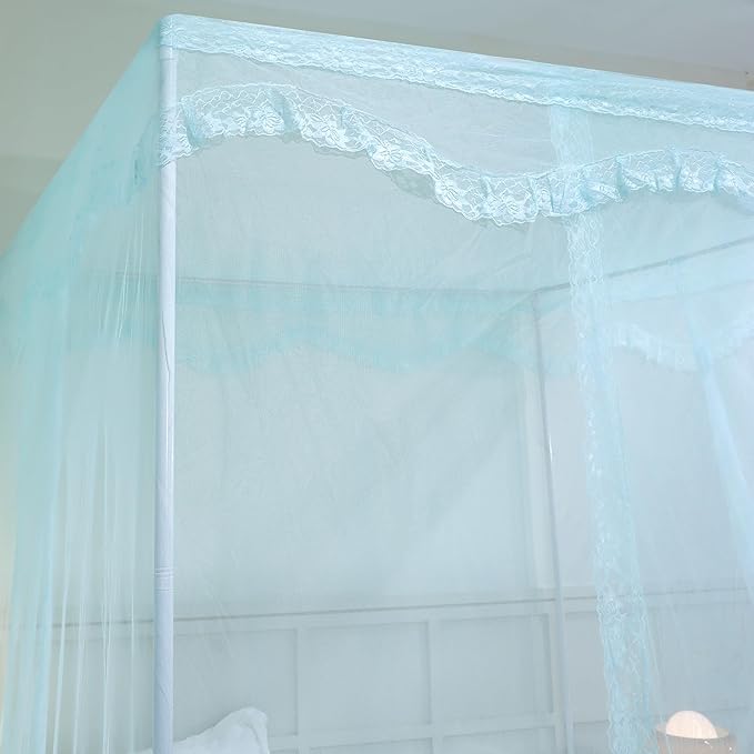 Bed Canopy, Princess Bed Curtain Net for Girls & Adults，Three-Doors Rectangle Lace Dome Netting (Green, King)