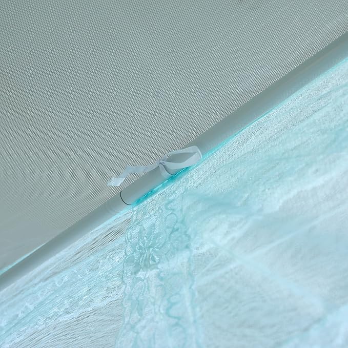 Bed Canopy, Princess Bed Curtain Net for Girls & Adults，Three-Doors Rectangle Lace Dome Netting (Green, King)