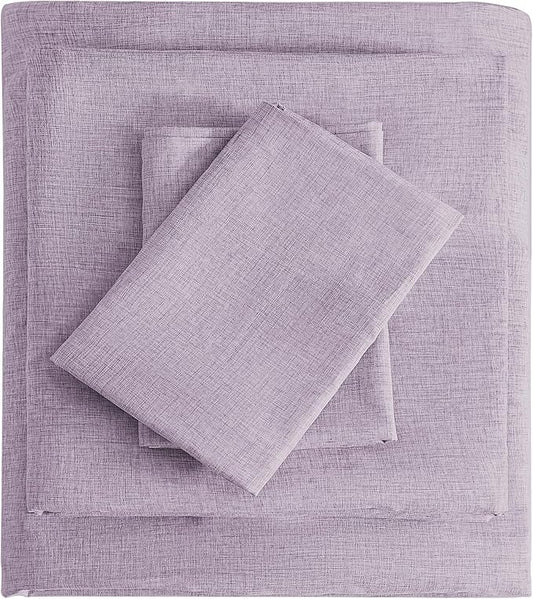 King Sheets Purple, Ultral Soft Cationic Linen Look Sheets, Luxury Cooling Cozy Bed Sheet Set with Non-Slip Fitted Sheet