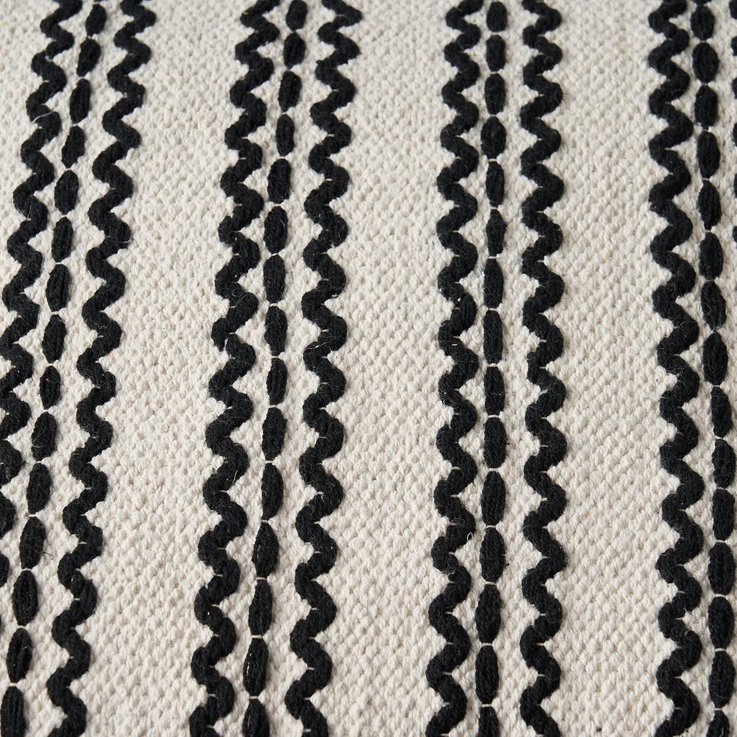 GDFStudio Boho Handmade Fabric Cube Pouf Ottoman Foot Stool - Bean Bag Floor Chair - Foot Rest Couch for Living Room Bedroom,Natural and Black,16" x 16" x 15.75"