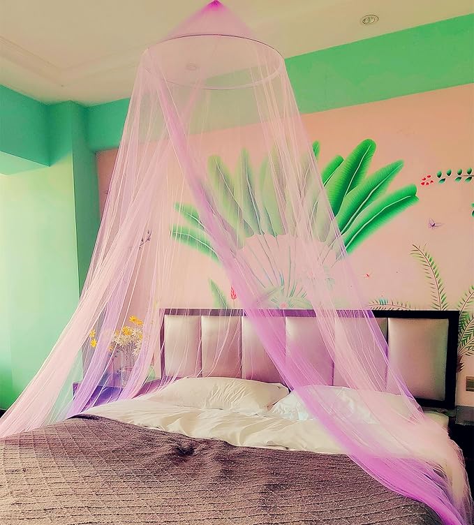 Eimilaly Two-Tone Bed Canopy Mosquito Net Pink Purple, Bed Canopy for Girls Room Decor - Insect Protection Hanging Canopy for Adults, Babies, Single Door