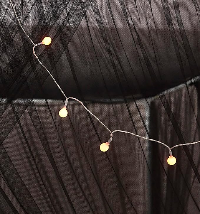 Mengersi Canopy Bed Curtains Bed Canopy with Lights for Girls, Bed Netting Unique Style 4 Door Mosquito Net for Adults Women Bedroom Decor (Black+Lights, King)