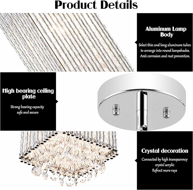 MO&OK 3 Pack Crystal Chandelier Modern Pendent Lights Adjustable Hanging Lighting with Metal Lampshade Rectangle Chandeliers for Kitchen Island Dinningroom,Entrance Living Room H9.8 xD5.2 Chrome