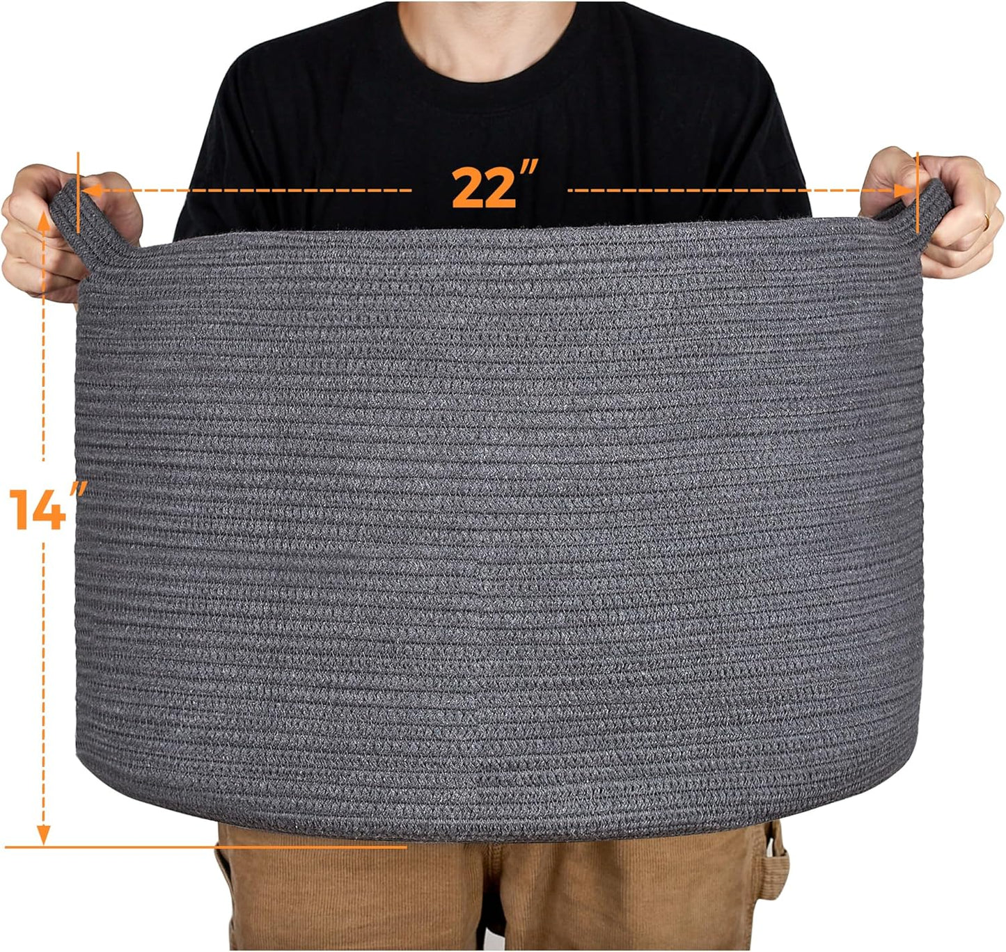 Ravinte Large Storage Basket - 22"x 22"x 14" Blanket Basket for Living Room, Baby Toy Storage Basket, Cotton Rope Basket Woven Laundry Basket (Gray)