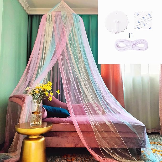 Eimilaly Rainbow Bed Canopy for Girls Mosquito Net, Easy Installation Princess Canopy for Kids Bed Room Decor