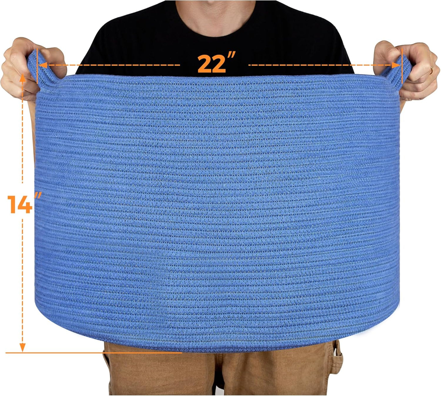 Ravinte Large Storage Basket - 22"x 22"x 14" Blanket Basket for Living Room, Baby Toy Storage Basket, Cotton Rope Basket Woven Laundry Basket (Blue)