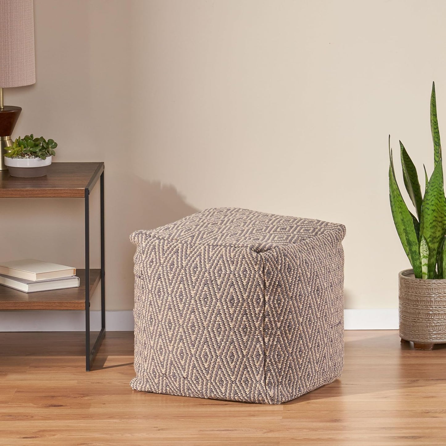 GDFStudio Boho Handmade Fabric Cube Pouf Ottoman Foot Stool - Bean Bag Floor Chair - Foot Rest Couch for Living Room Bedroom,Dark Gray and Brown,15"" x 15"" x 15"", Sovereig,brown Beige Yellow