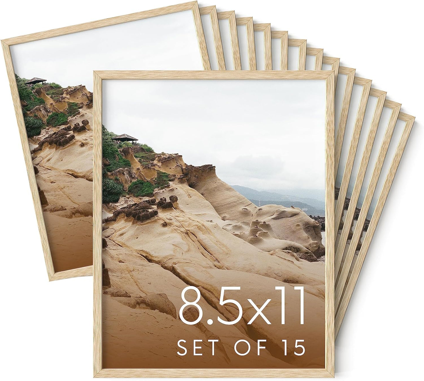 Haus and Hues 8.5x11 Natural Oak Wood Picture Frames Set of 15 - Premium Bulk Picture Frames 8.5x11 Bundle - Elegant Gallery Wall Frame Set for Posters, Art Display - Ideal for Wall Decor in Home &