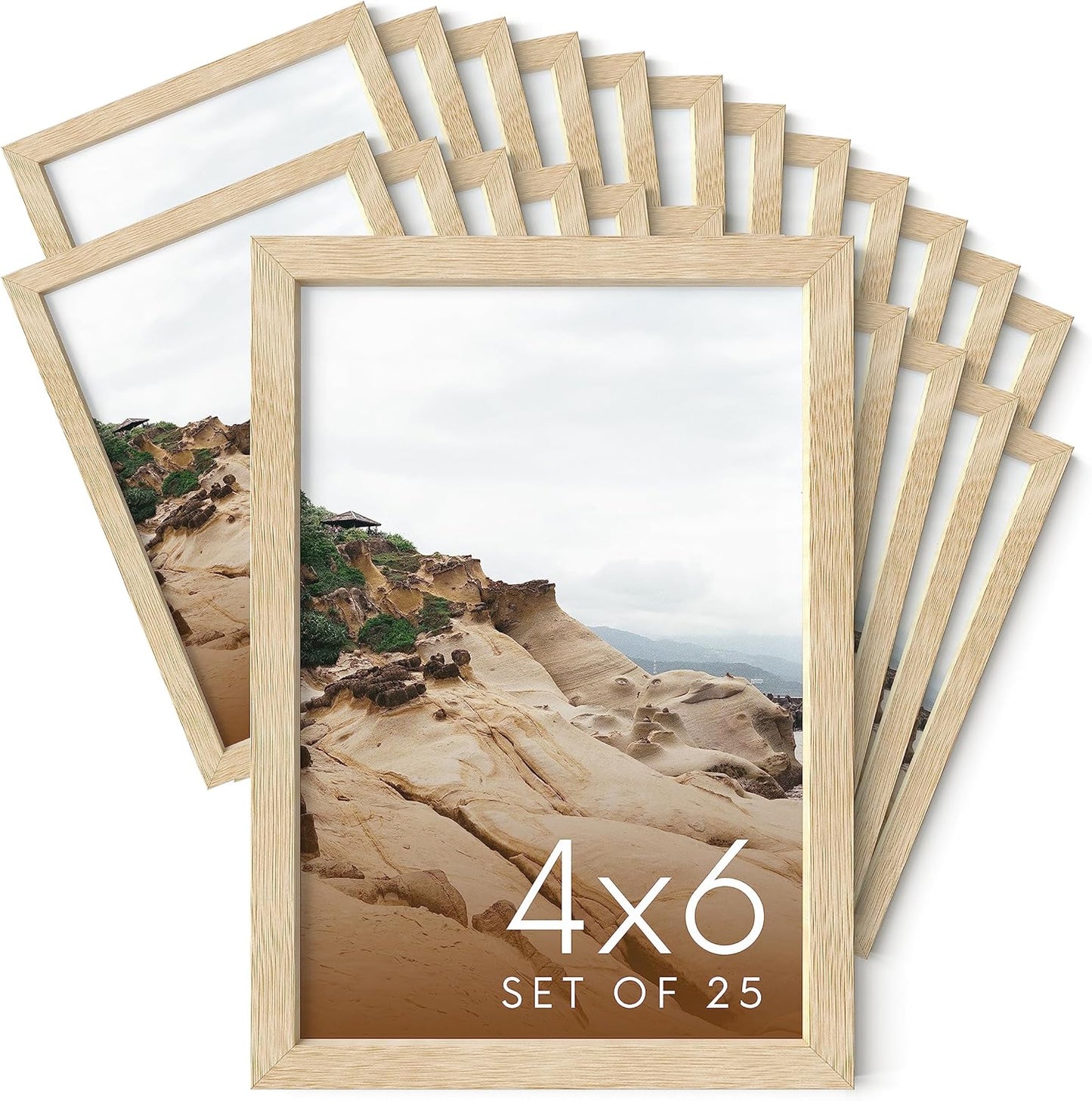 Haus and Hues 4x6 Natural Oak Wood Photo Frame Set of 25 - Mini Picture Frames Bulk Gallery Set - Premium Bulk Picture Frames 4x6 for Stylish Photo Gallery Wall Frame Set - Ideal for Home & Office
