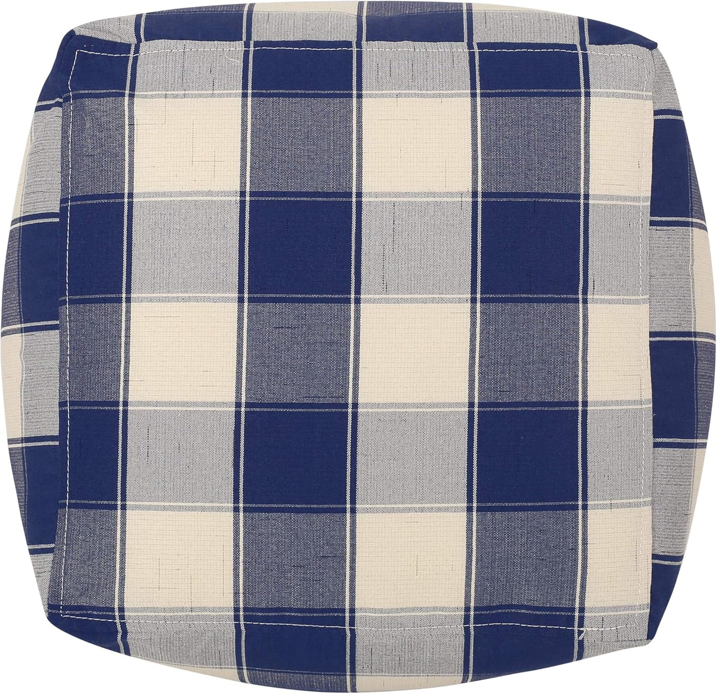 GDFStudio Modern Fabric Checkered Cube Pouf Ottoman Foot Stool - Bean Bag Floor Chair - Foot Rest Couch for Living Room Bedroom,Ivory and Navy Blue,16"" x 16"" x 16"", 313655N
