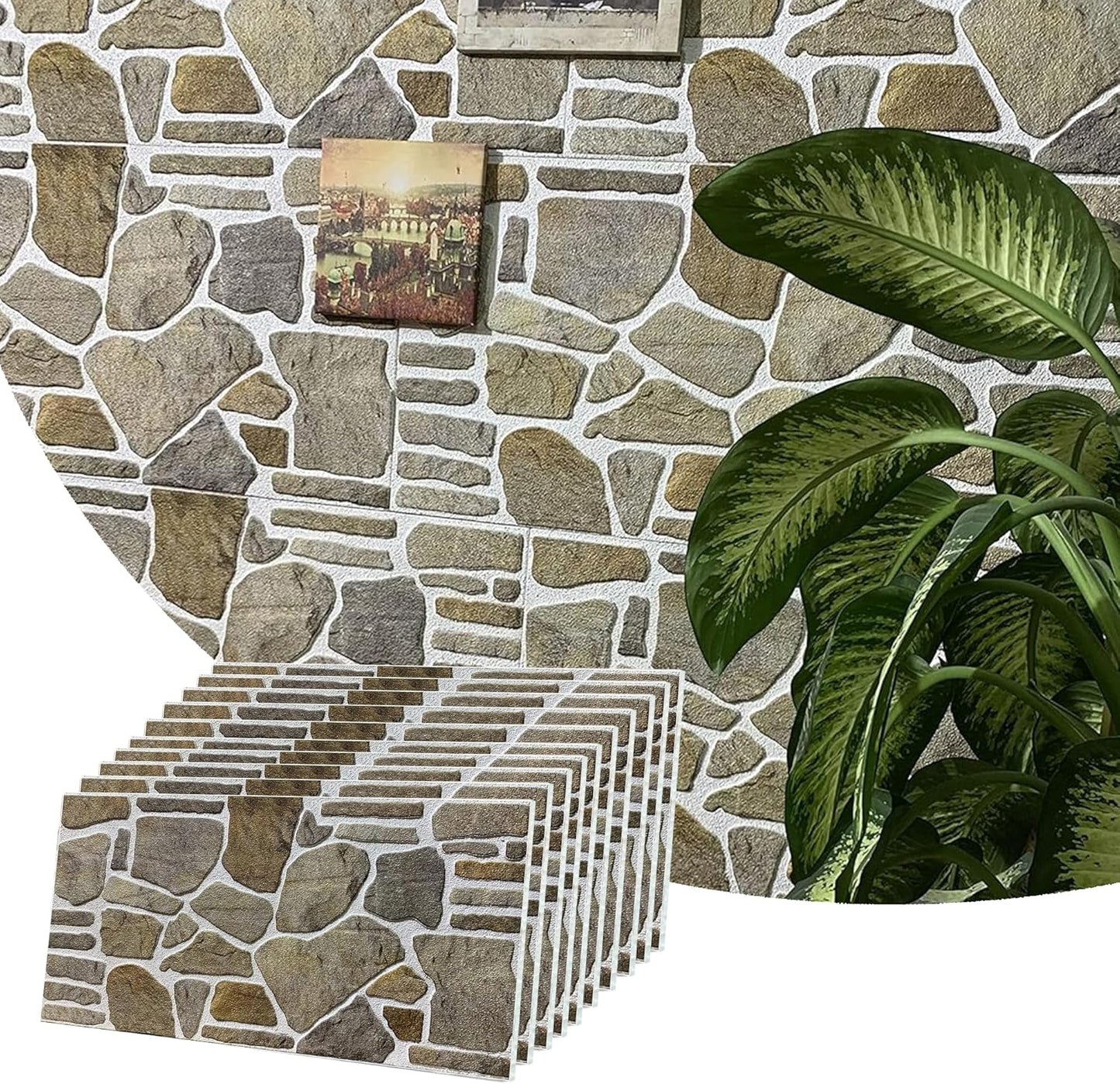 Dundee Deco 3D Wall Panels - Cladding, Grey Caramel White Stone Look Wall Paneling, Styrofoam Facing for Interior and Exterior Applications, DIY, Set of 10, Covers 54 sq ft