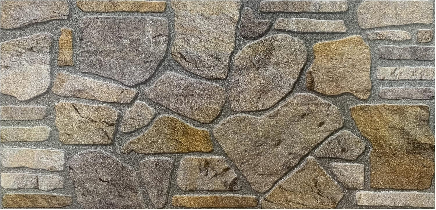 Dundee Deco 3D Wall Panels - Cladding, Grey Gold Stone Look Wall Paneling, Styrofoam Facing for Interior and Exterior Applications, DIY, Set of 5, Covers 27 sq ft
