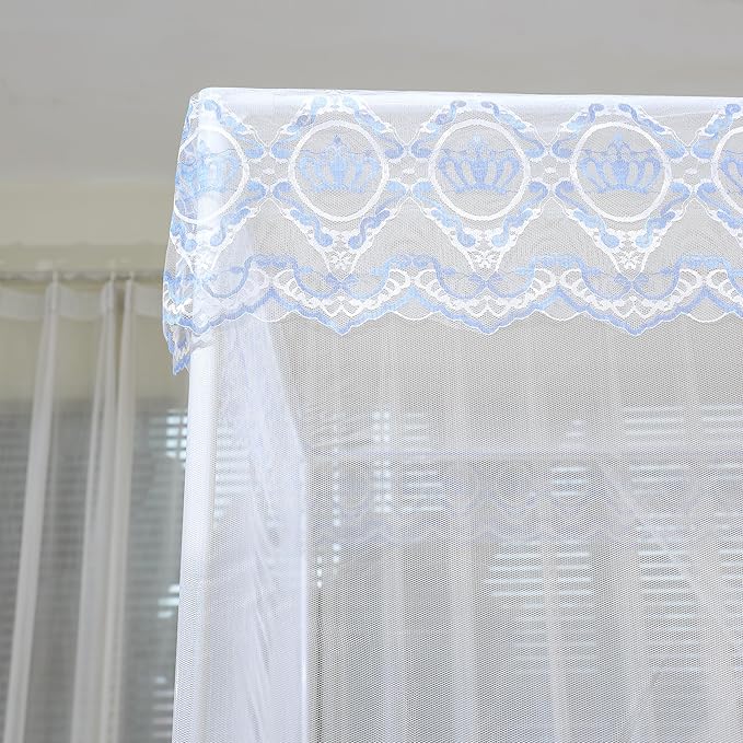 Bed Canopy, Princess Bed Curtain Net for Girls & Adults，Three-Doors Rectangle Lace Dome Netting (White, King)