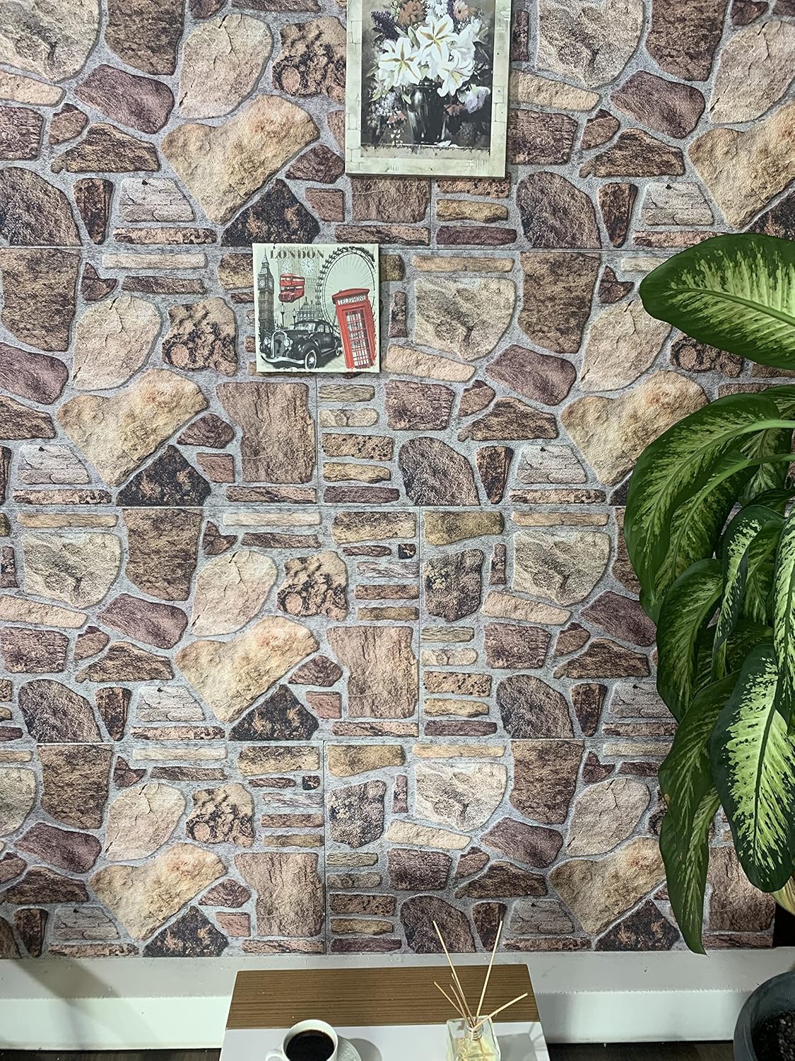 Dundee Deco 3D Wall Panels - Cladding, Shades of Brown Grey Stone Look Wall Paneling, Styrofoam Facing for Interior and Exterior Applications, DIY, Set of 10, Covers 54 sq ft